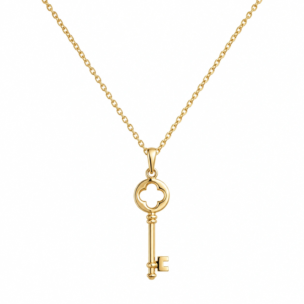 Elegante Schlüsselanhänger-Halskette aus Gold mit Kleeblattdesign-ecolivio