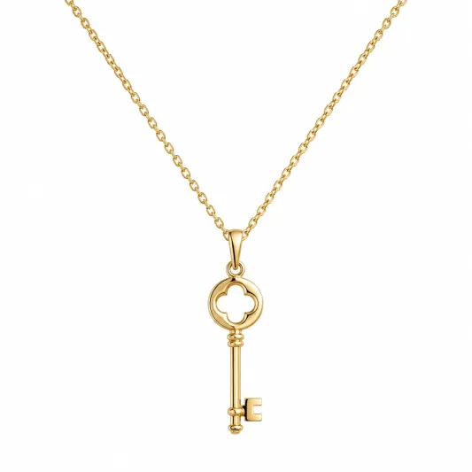 Elegante Schlüsselanhänger-Halskette aus Gold mit Kleeblattdesign-ecolivio