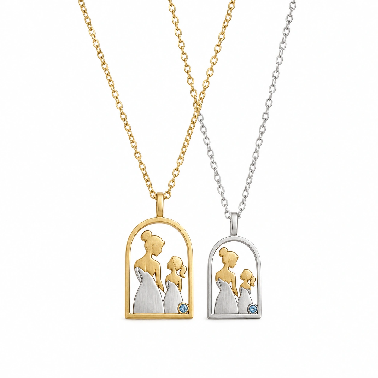 Halskette mit Mutter-Tochter-Anhänger in Gold und Silber-ecolivio