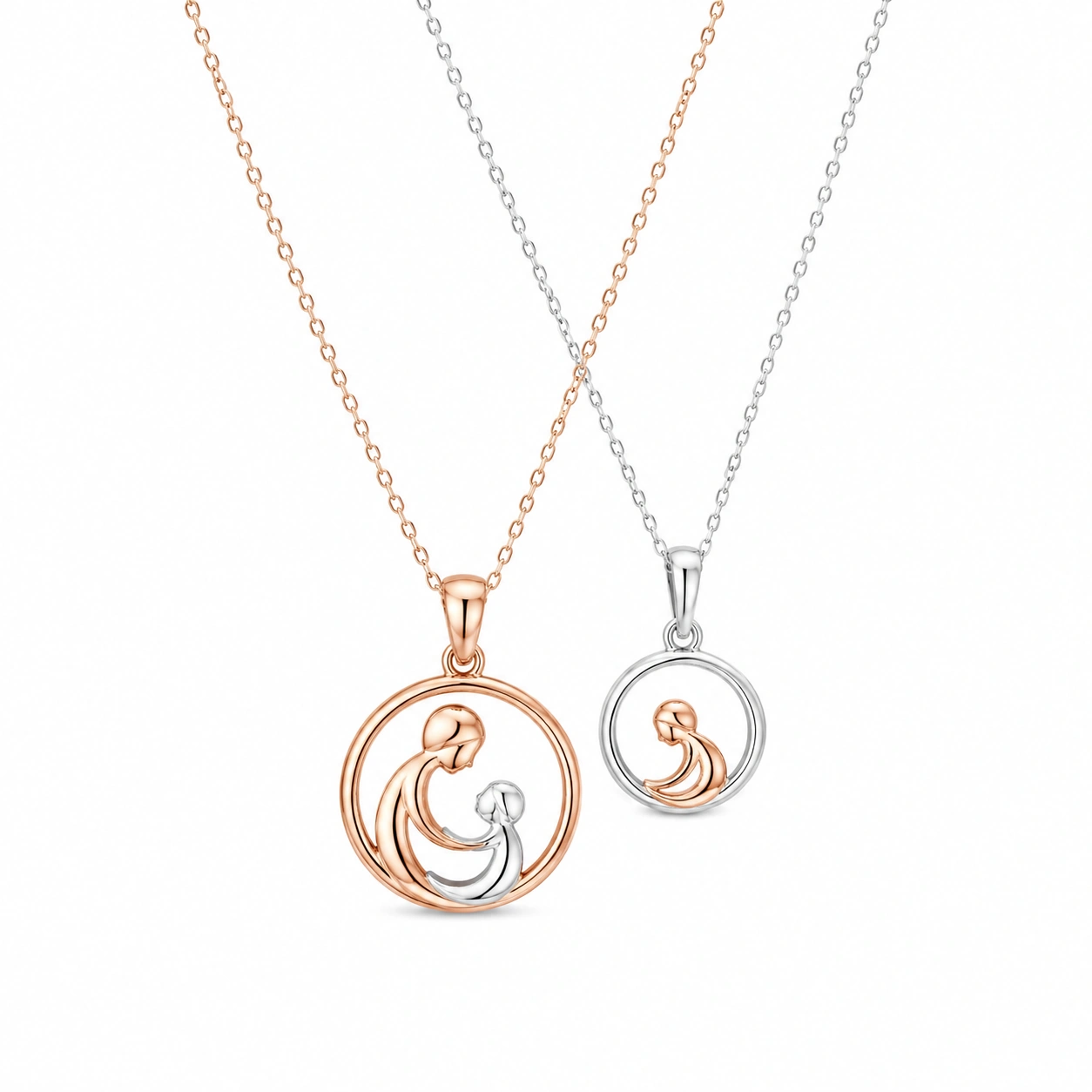Elegantes Kettenset mit Mutter-Kind-Anhängern in Roségold und Silber-ecolivio