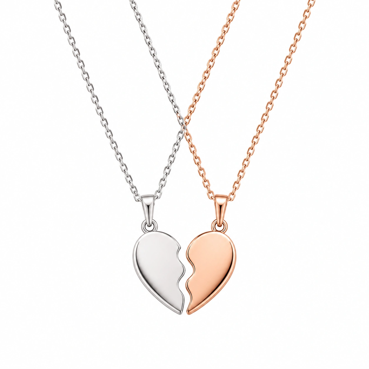 Herz Anhänger Halskette Set für Paare in Silber und Roségold-ecolivio
