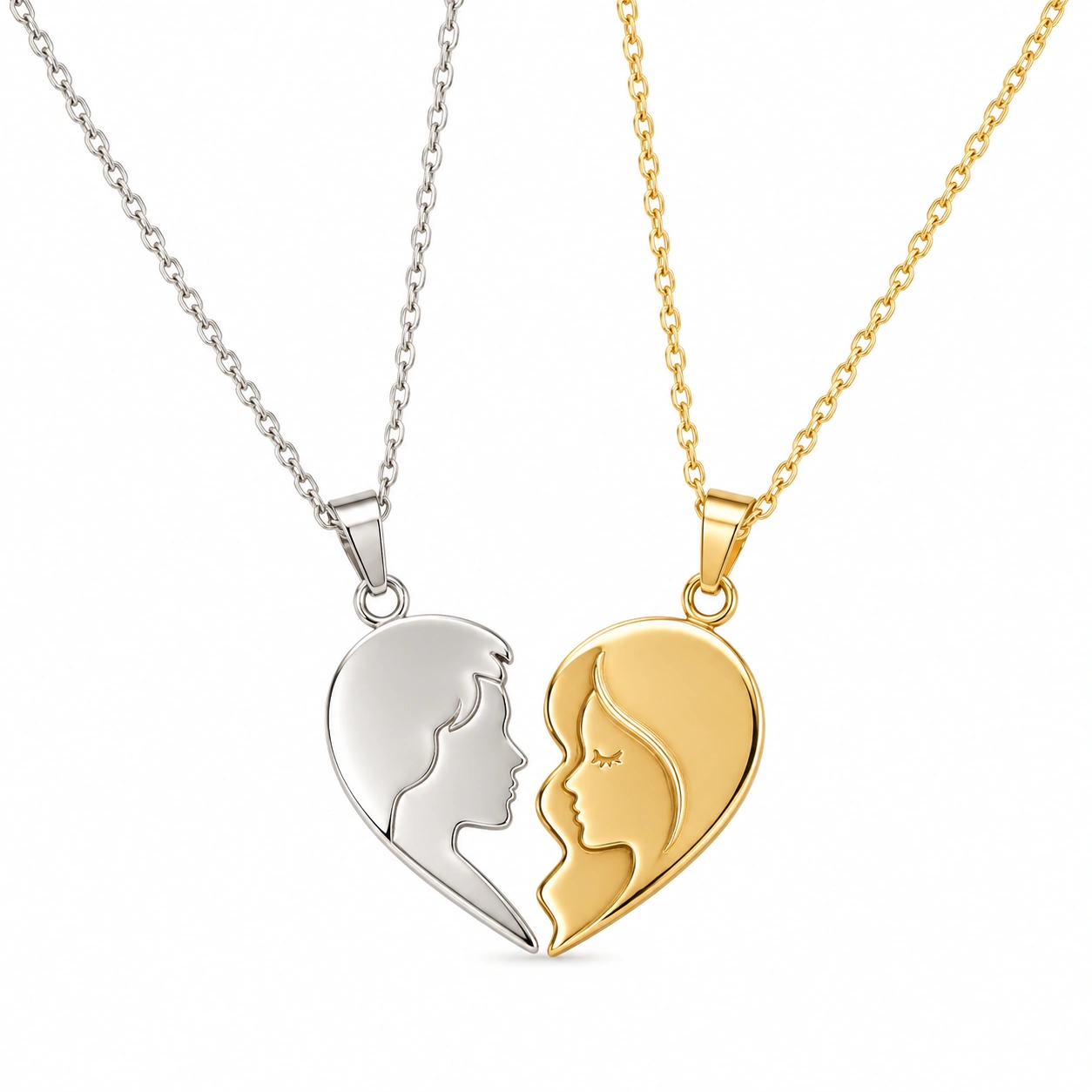 Teilbare Herz Partnerkette Silber/Gold Romantisch-ecolivio