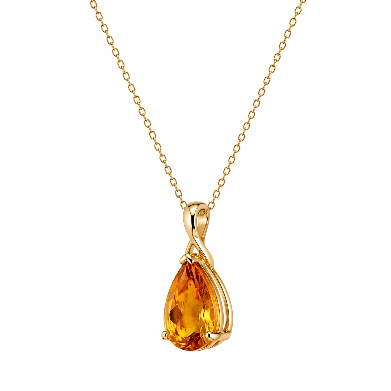 Goldene Halskette mit Tropfenförmigem Gelbem Citrin-ecolivio