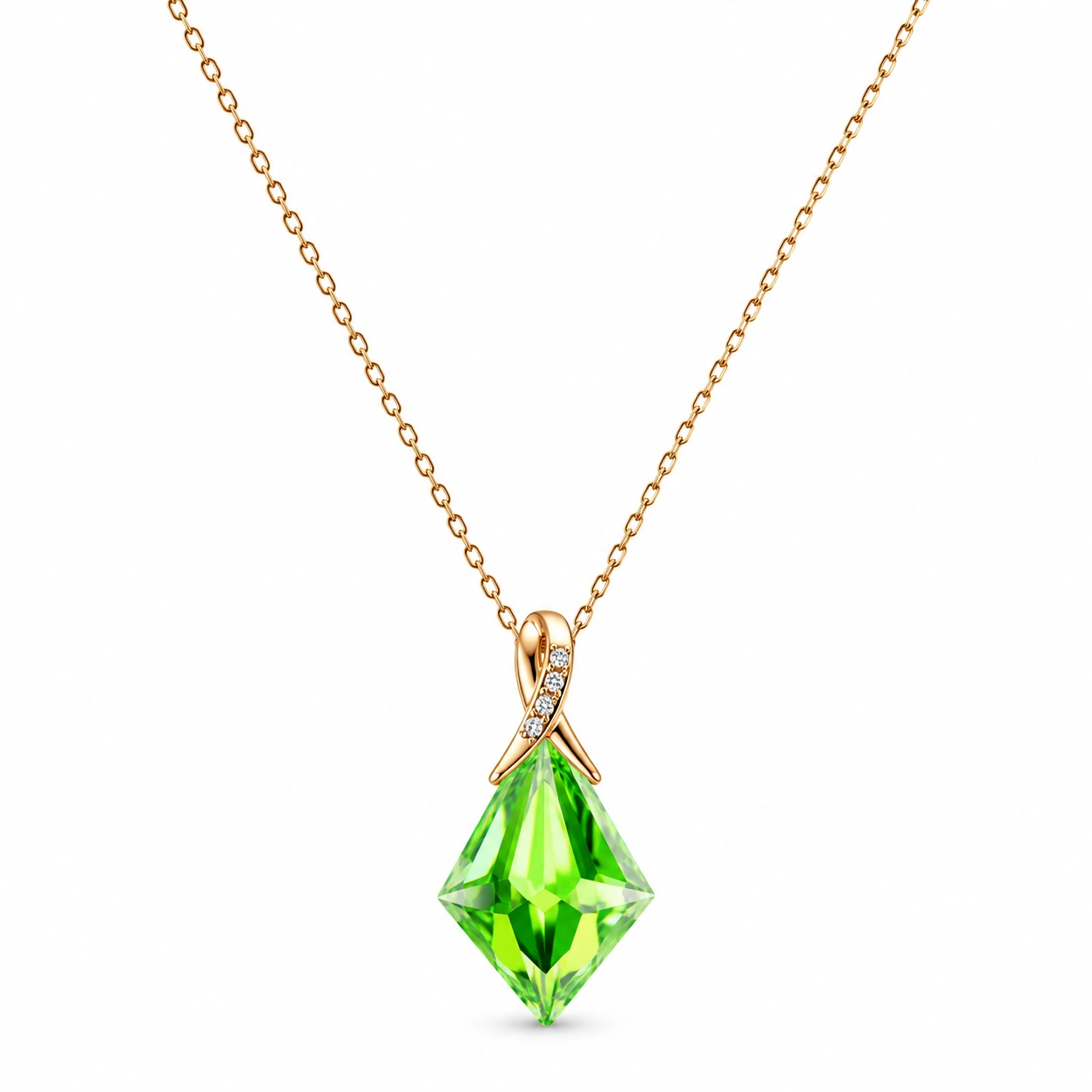 Elegante Halskette mit grünem Anhänger und Zirkonia in Gelbgold-ecolivio