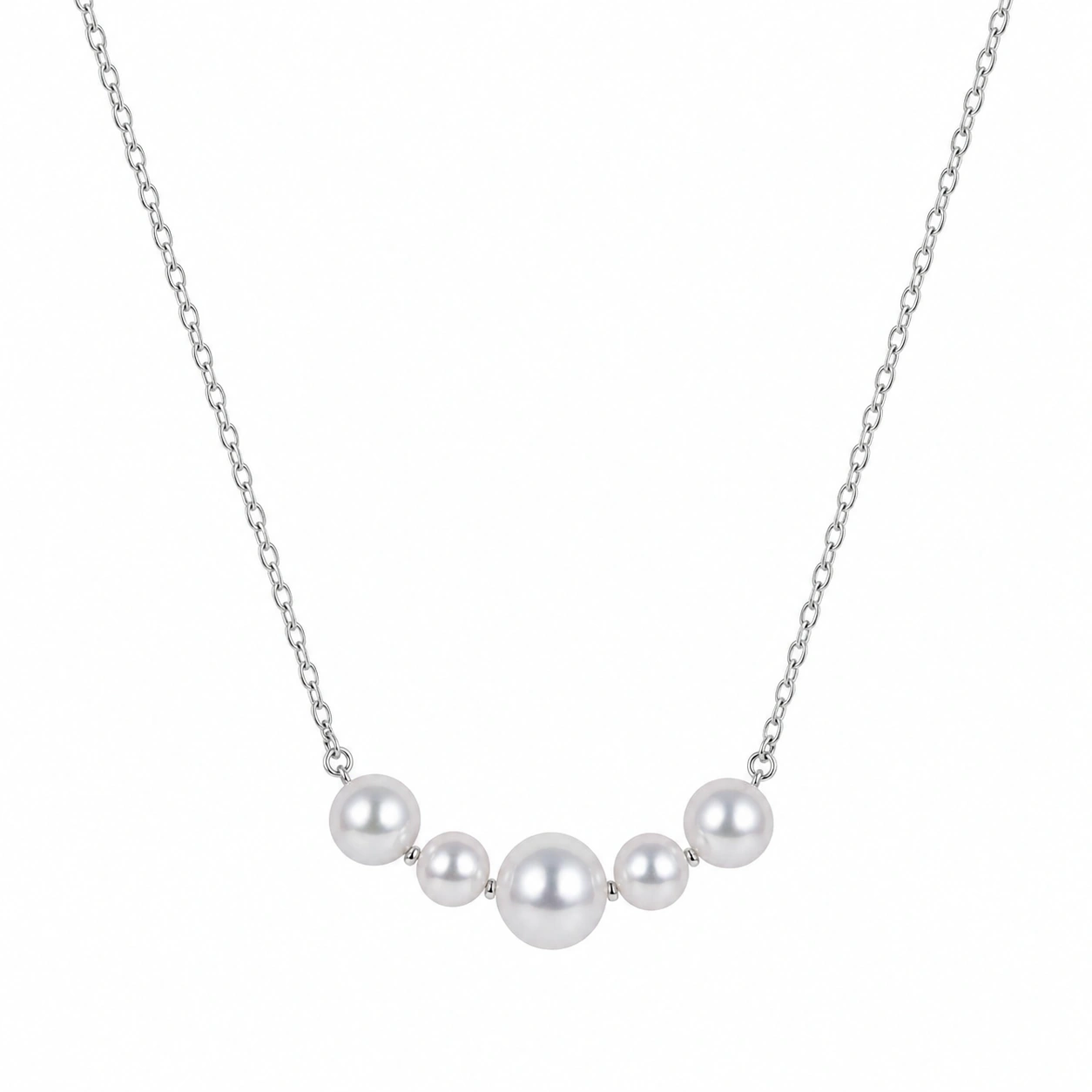 Klassische Perlenkette in Silber und Weiß-ecolivio