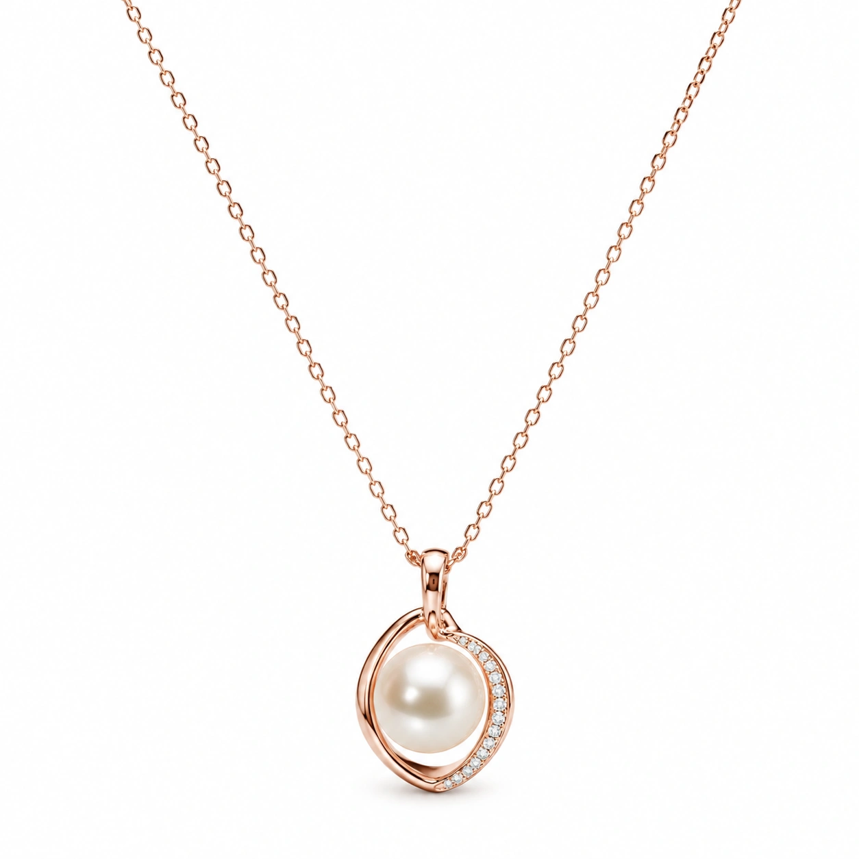 Halskette aus Roségold mit Perlen und Zirkonia-ecolivio