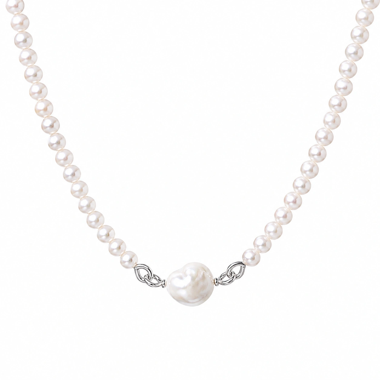 Elegante Perlenkette mit Barockperle in Weiß-ecolivio