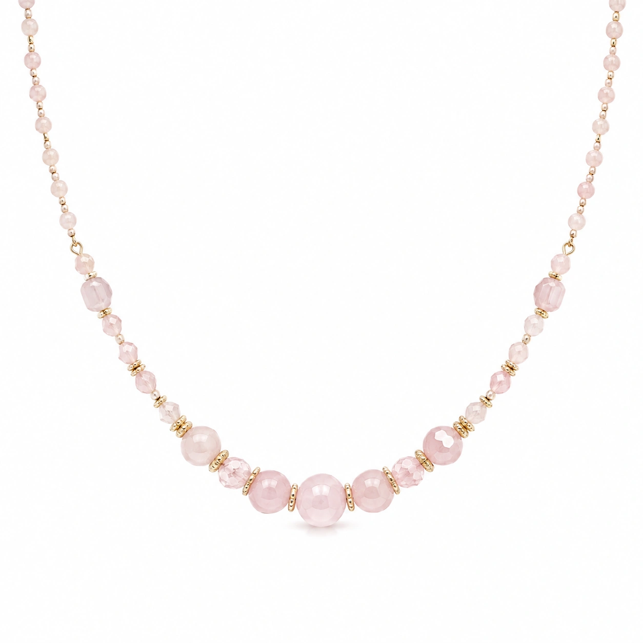 Rosenquarz Perlenkette Rosa-Gold 45cm-ecolivio
