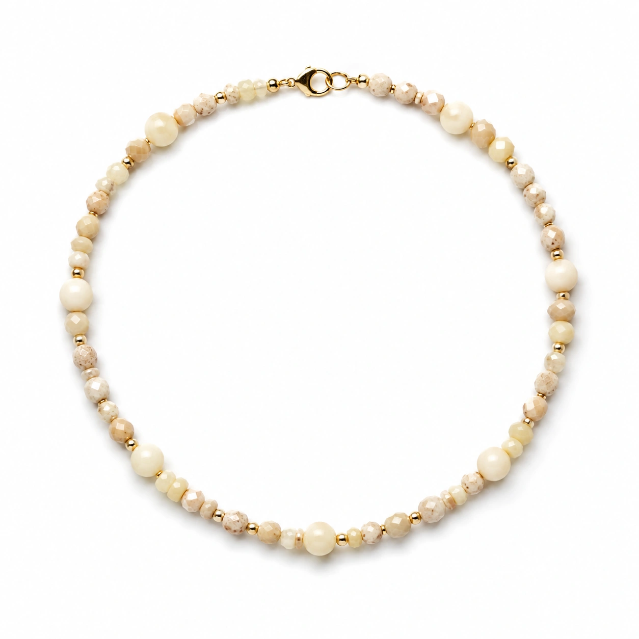 Natursteinperlen-Halskette mit Goldakzenten in Beige-ecolivio