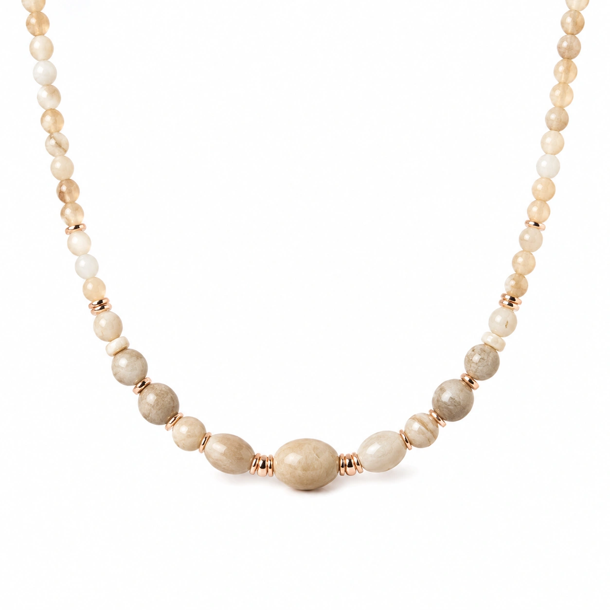 Beige Naturstein Perlenkette mit Rosé Akzenten-ecolivio