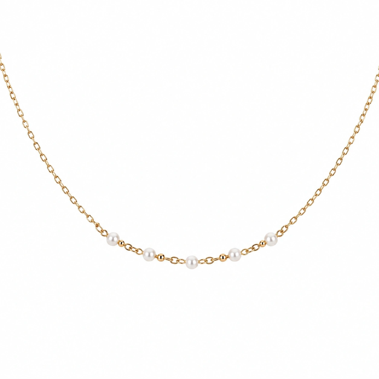 Goldene Kette mit Perlen, 45cm, Verstellbar-ecolivio