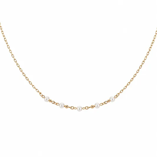 Goldene Kette mit Perlen, 45cm, Verstellbar-ecolivio