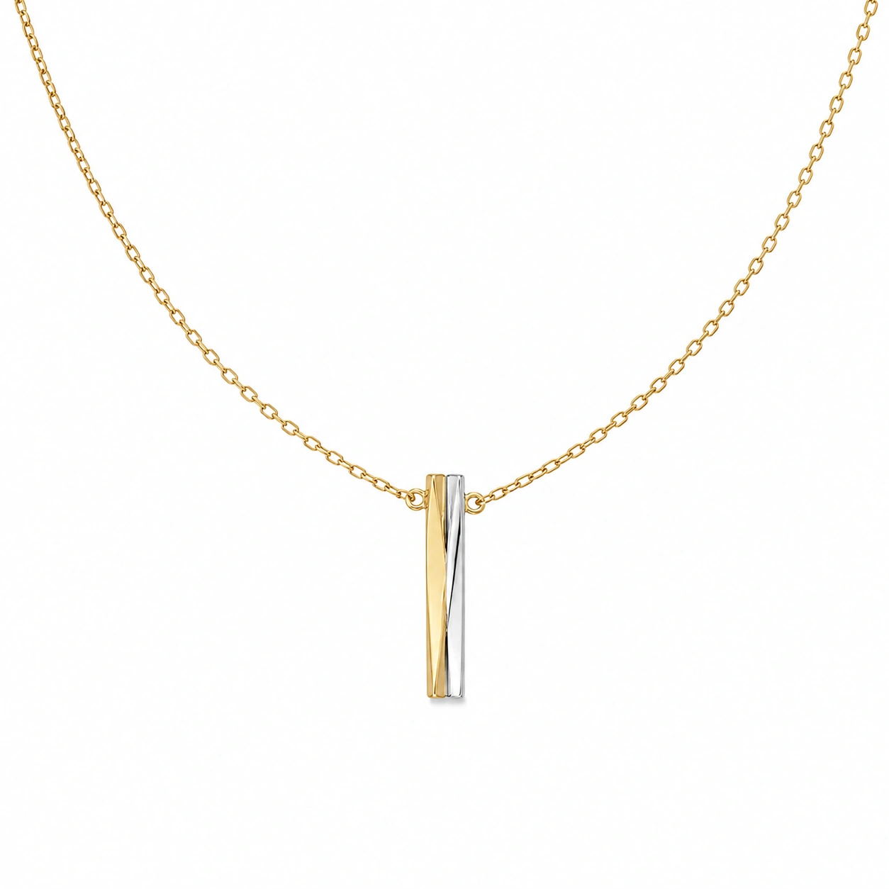 Moderne Halskette mit zweifarbigem Stabanhänger in Gold und Silber-ecolivio