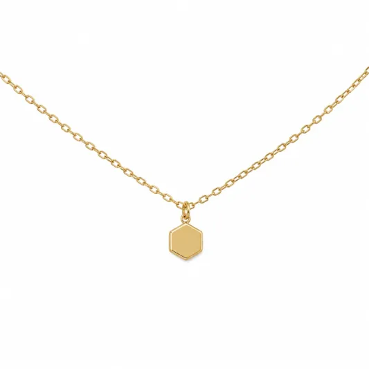 Goldene Halskette mit sechseckigem Anhänger-ecolivio