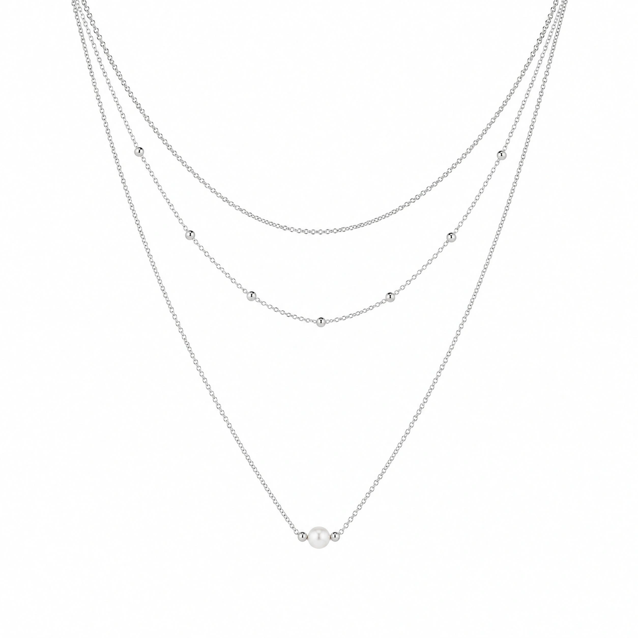 Minimalistische Silberne Mehrschichtige Halskette mit Perle-ecolivio