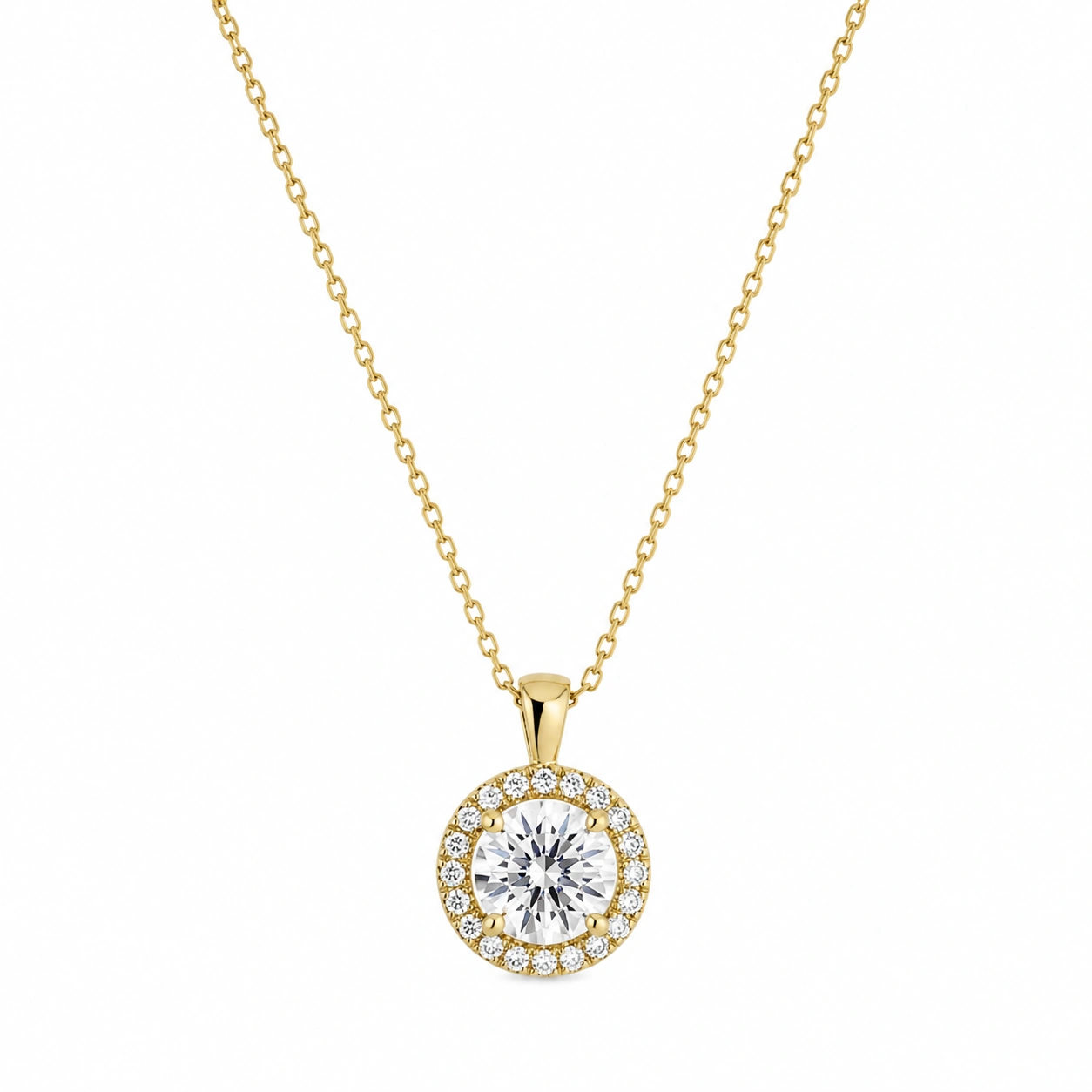 Goldene Halskette mit Rundem Zirkonia-Anhänger - 45 cm-ecoformia