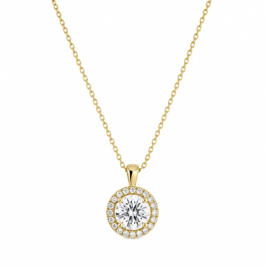 Goldene Halskette mit Rundem Zirkonia-Anhänger - 45 cm-ecoformia