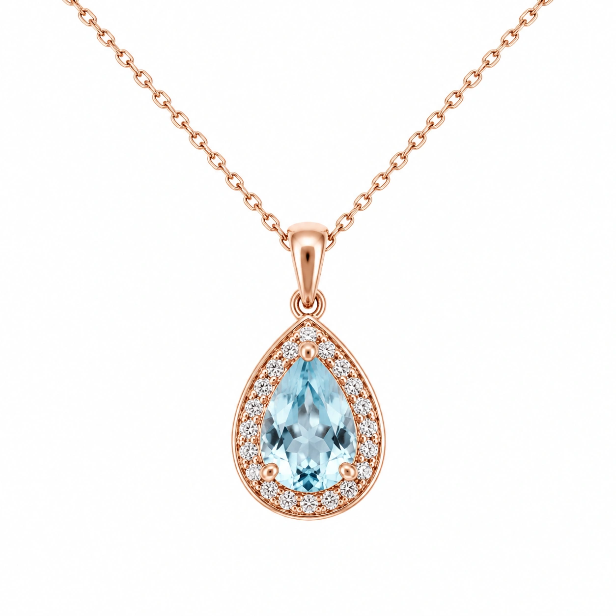Tropfenförmiger Zirkonia-Anhänger mit Roségold-Kette-ecoformia