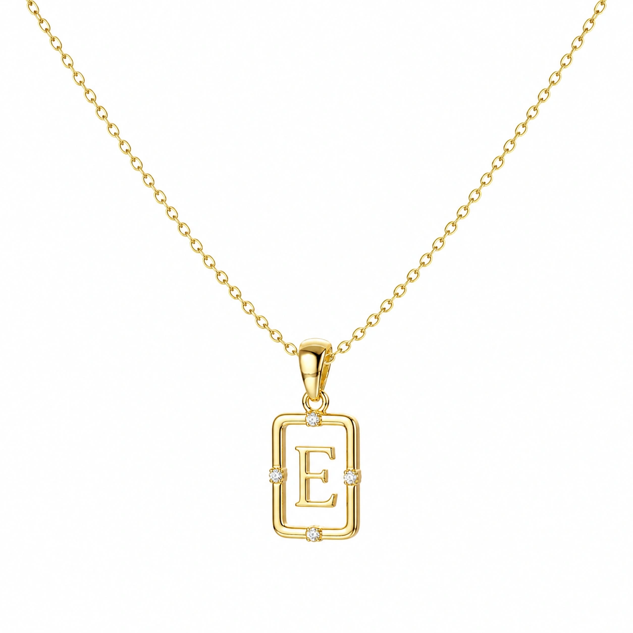 Goldene Halskette mit Buchstabenanhänger E und Zirkonia-ecoformia