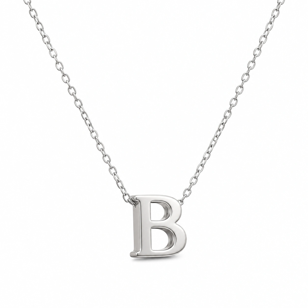 Silberne Halskette mit Buchstabenanhänger B, 45 cm-ecoformia