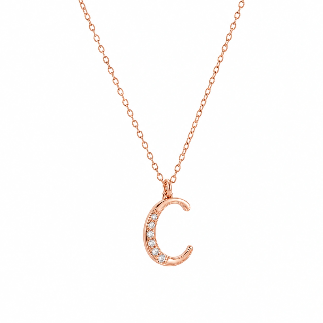 Buchstaben-Halskette C in Roségold mit Zirkonia-ecoformia