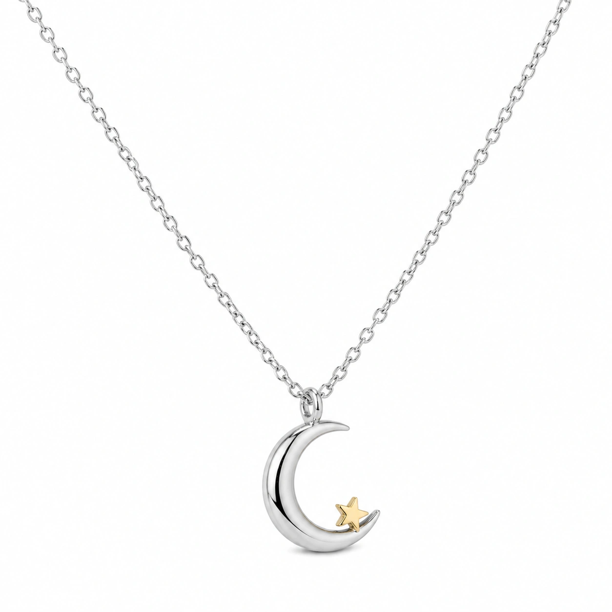 Silberne Halskette mit Mond- und Sternanhänger, 45cm-ecoformia
