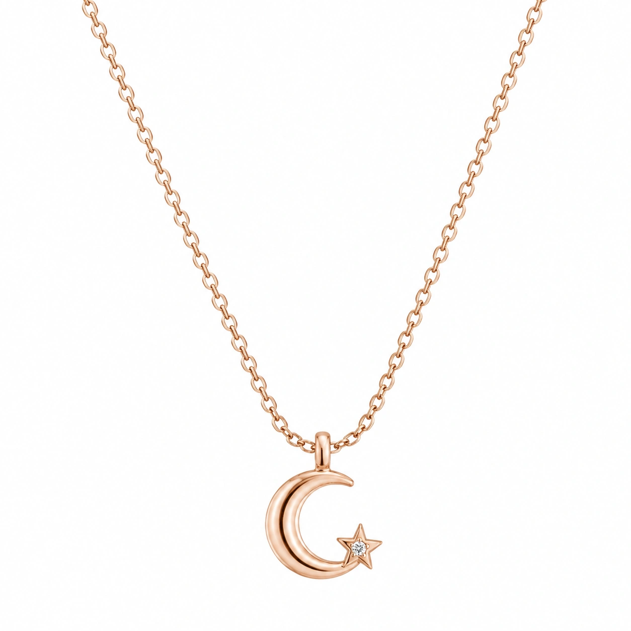 Roségoldene Halskette mit Mond- und Sternanhänger-ecoformia