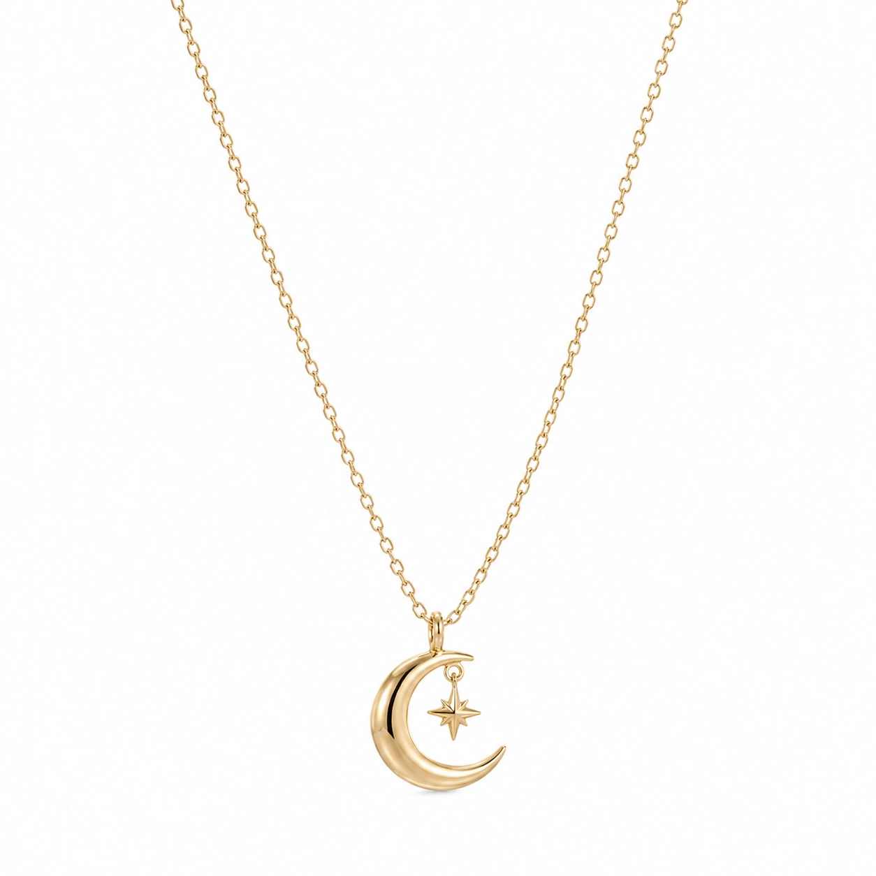 Goldene Halskette mit Halbmond- und Sternanhänger-ecoformia