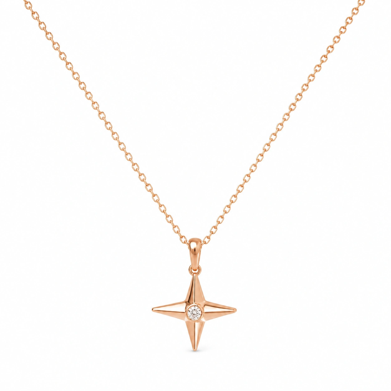 Roségoldene Halskette mit Sternanhänger und Diamant-ecoformia