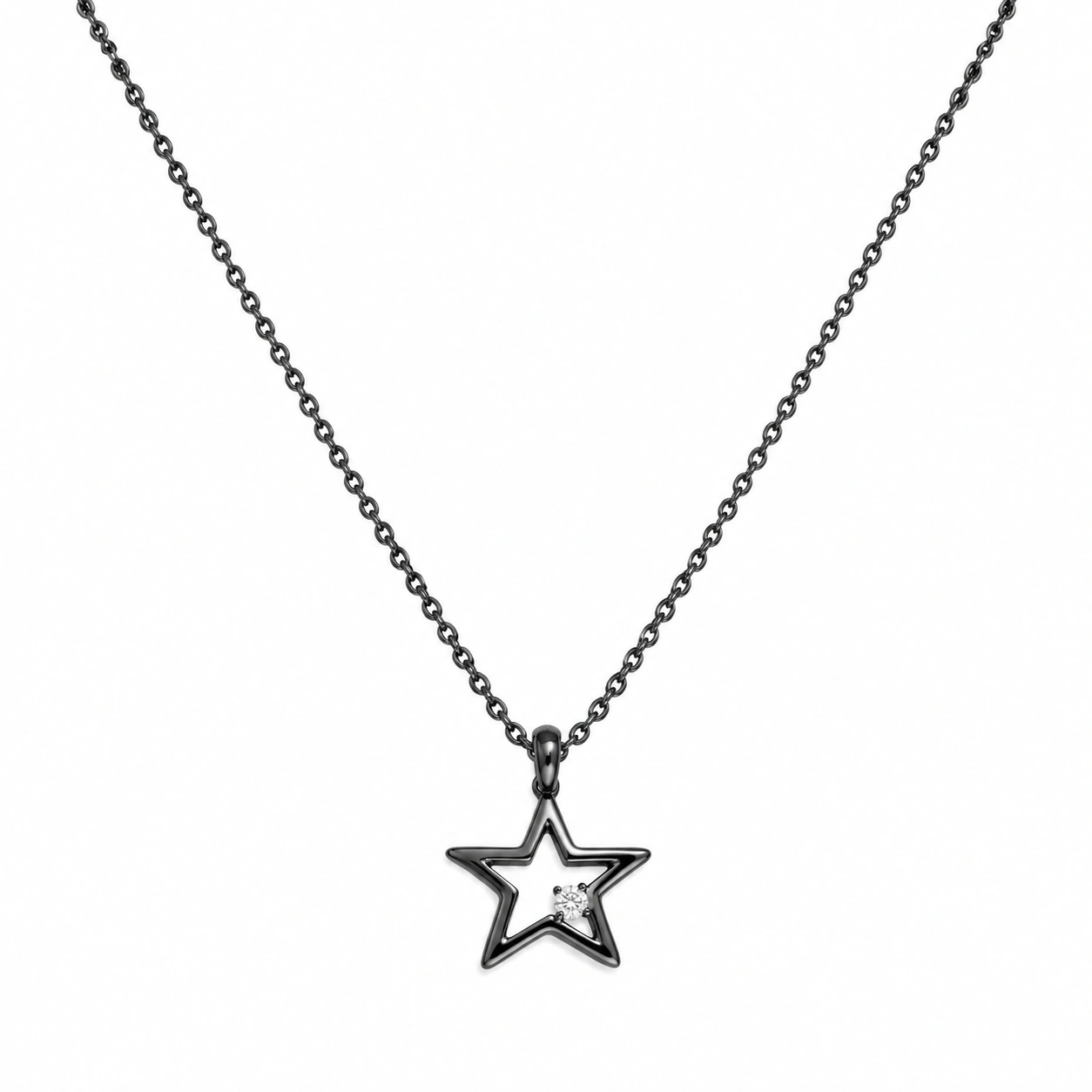 Schwarze Halskette mit Sternanhänger und Zirkon-ecoformia