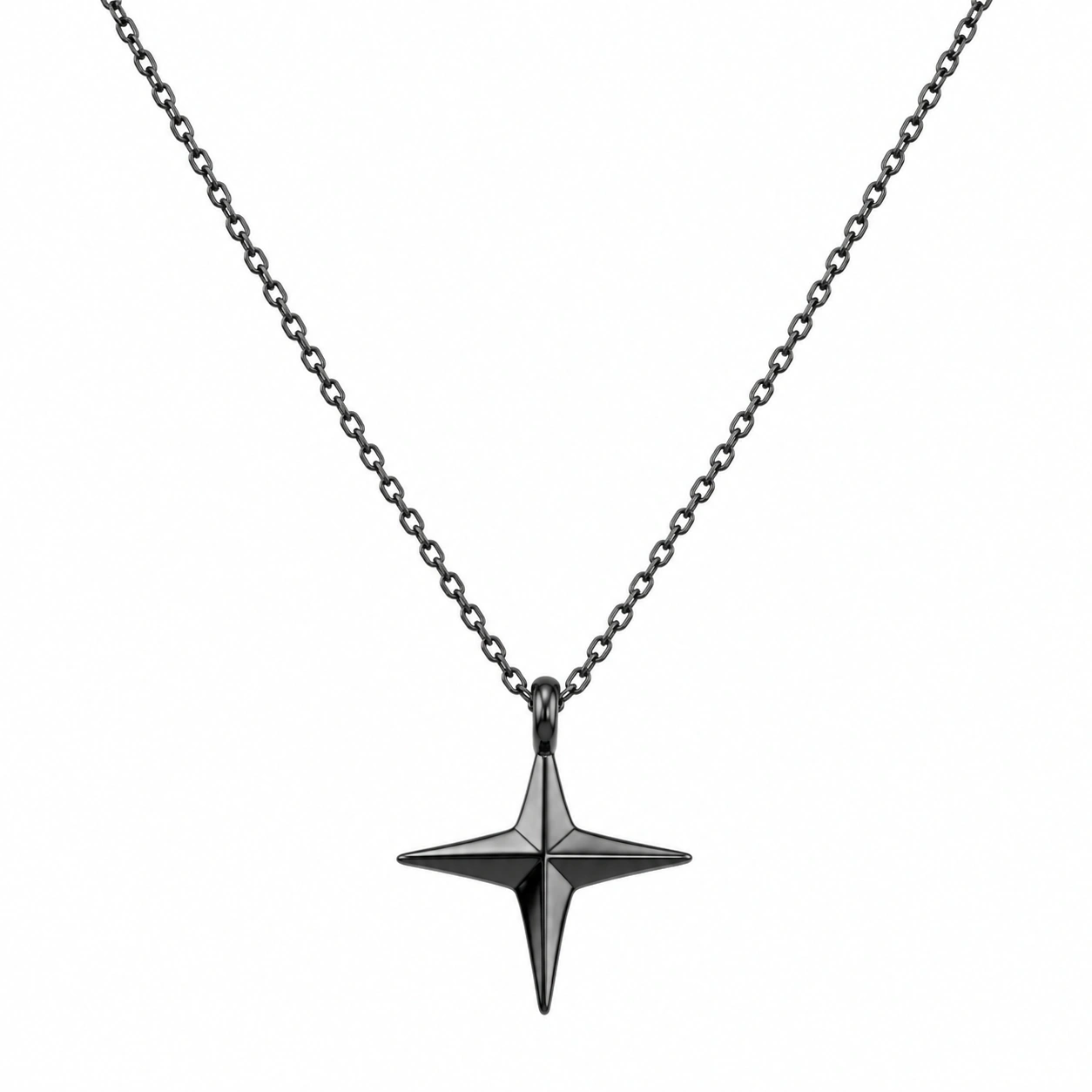 Edelstahlkette mit Stern-Anhänger, Schwarz-ecoformia