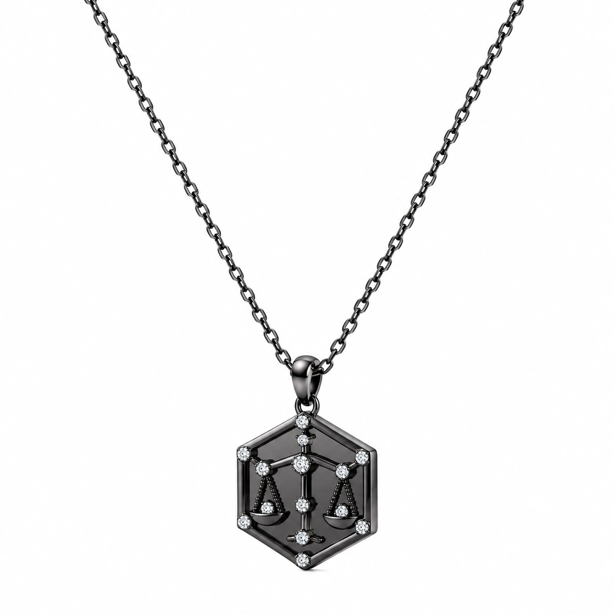 Hexagon Halskette mit Waage-Anhänger in Schwarz-ecoformia