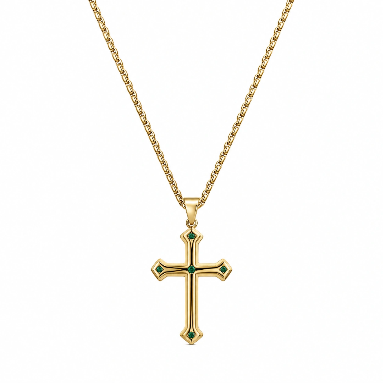 Elegante Kette mit Kreuzanhänger und grünen Akzenten - Gold-ecoformia