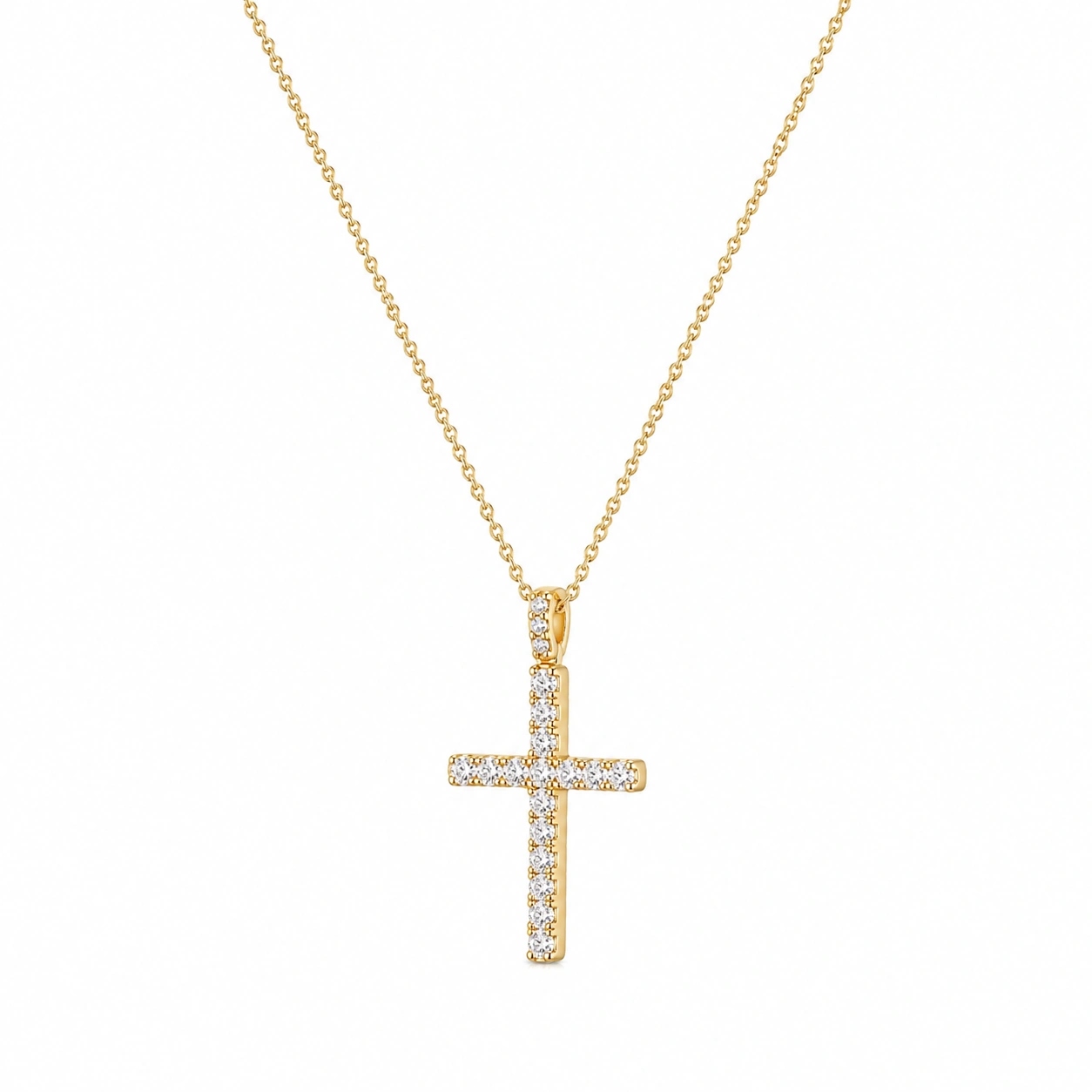 Goldene Kreuzkette mit Zirkonia-Steinen-ecoformia