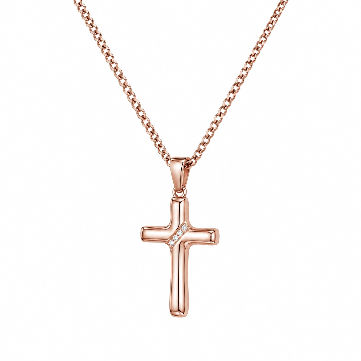 Kreuzanhänger Halskette Roségold mit Zirkonia-ecoformia