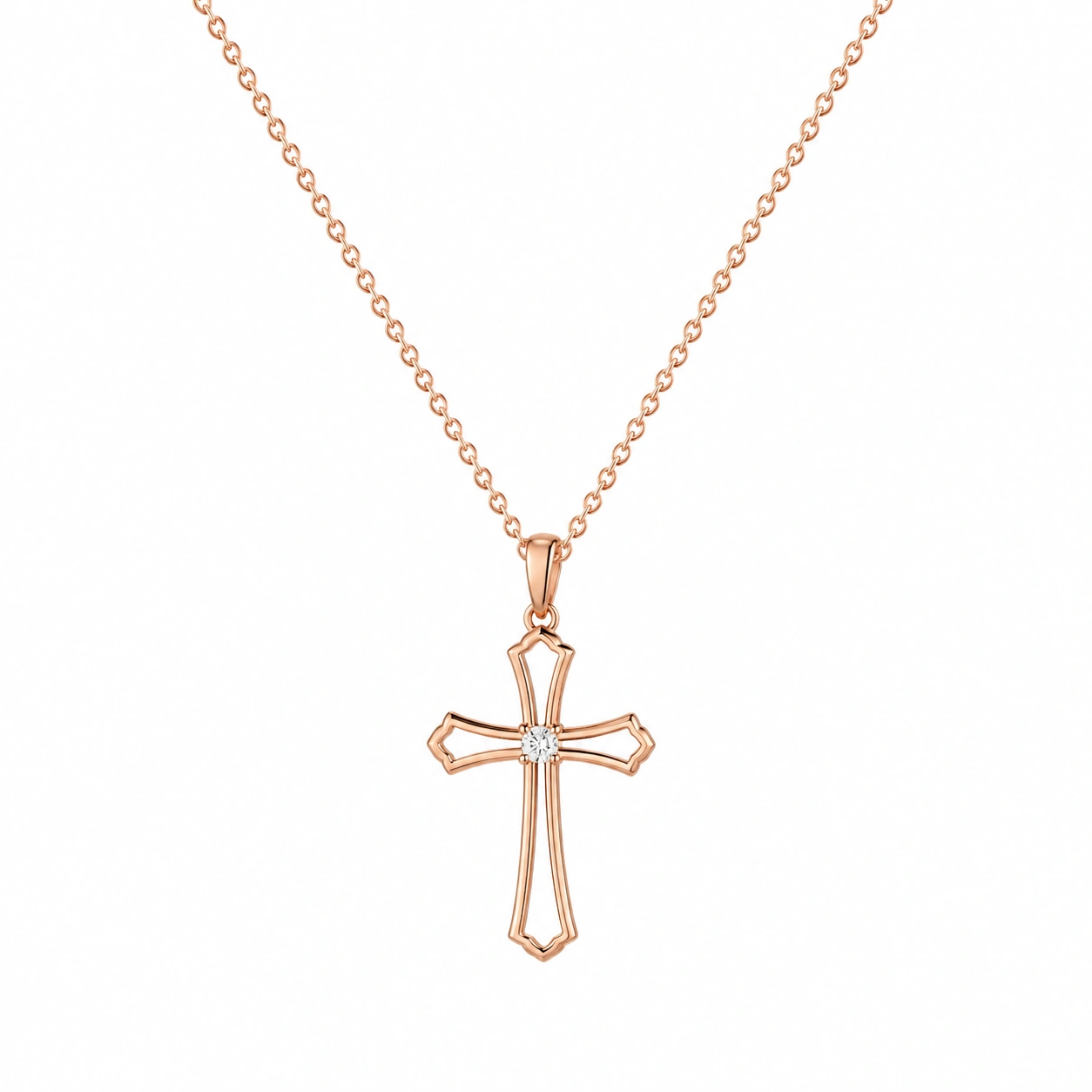 Kreuzanhänger Halskette mit Diamant in Roségold-ecoformia