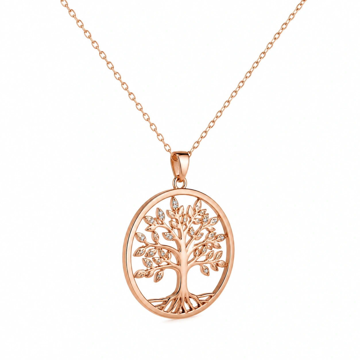 Lebensbaum Halskette Roségold mit Strasssteinen-ecoformia