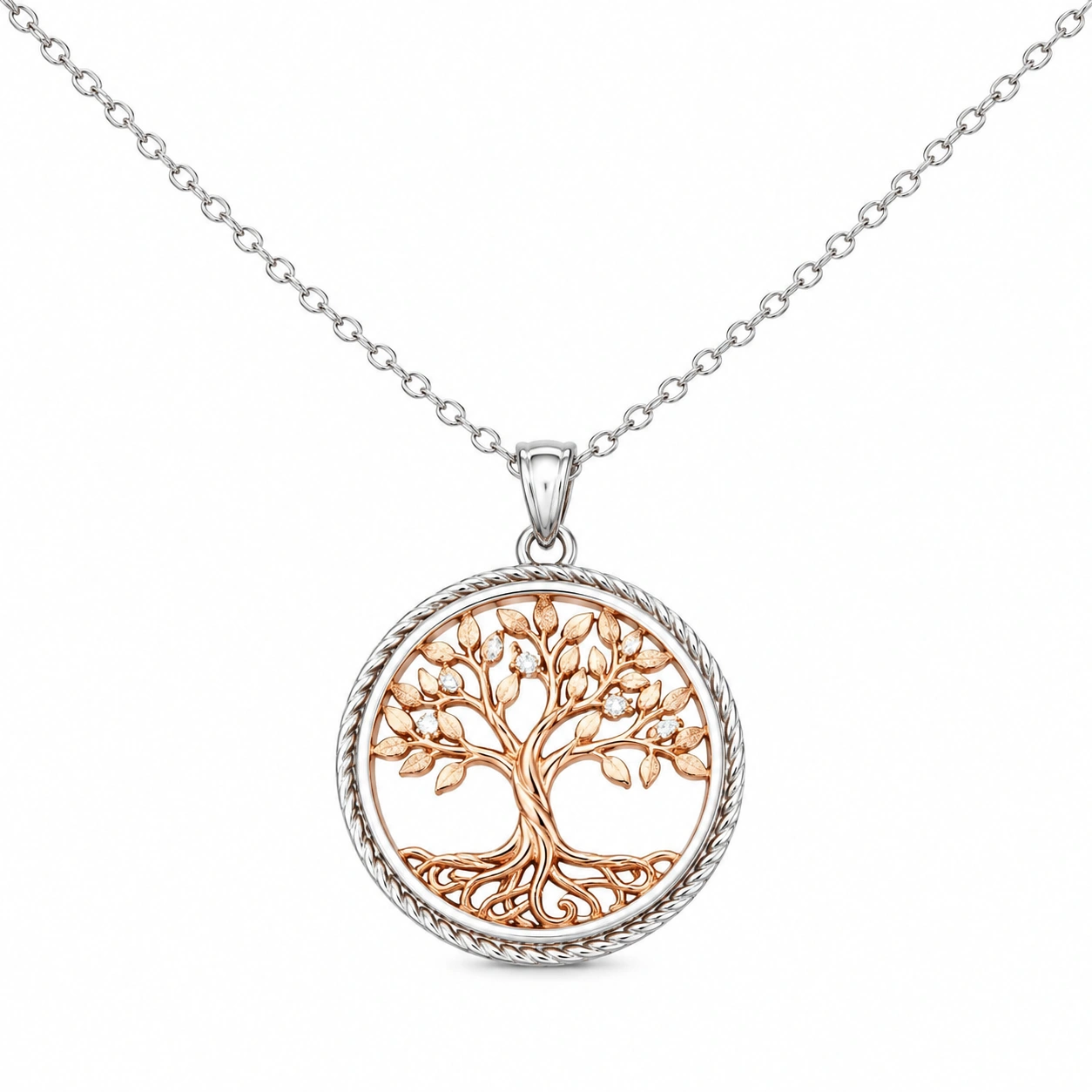 Lebensbaum Halskette in Silber mit Roségold Detail-ecoformia
