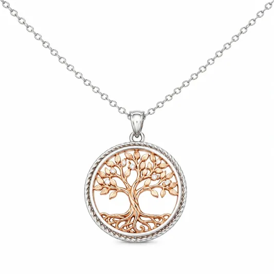 Lebensbaum Halskette in Silber mit Roségold Detail-ecoformia