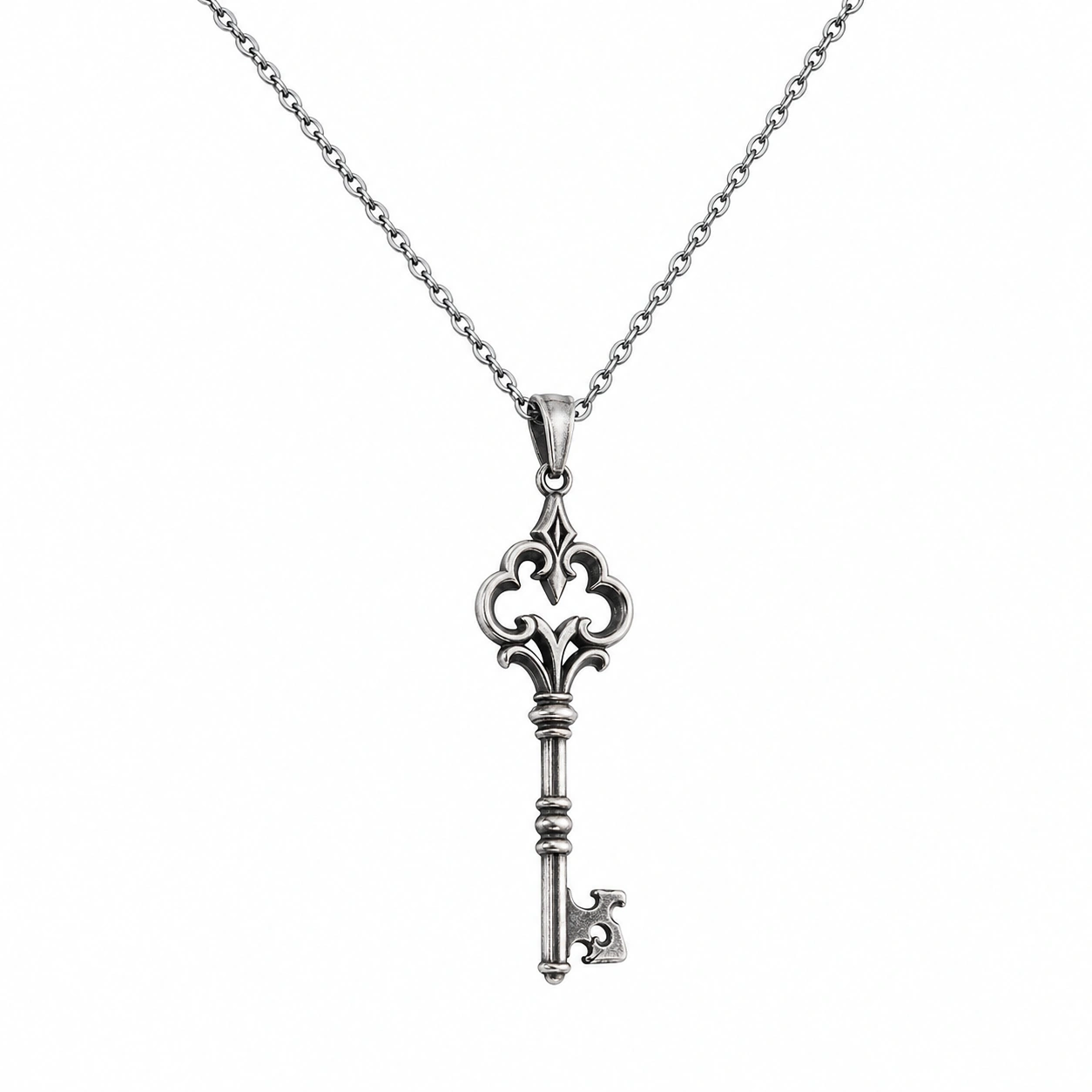 Elegante Vintage-Schlüsselanhänger Halskette Silber-ecoformia