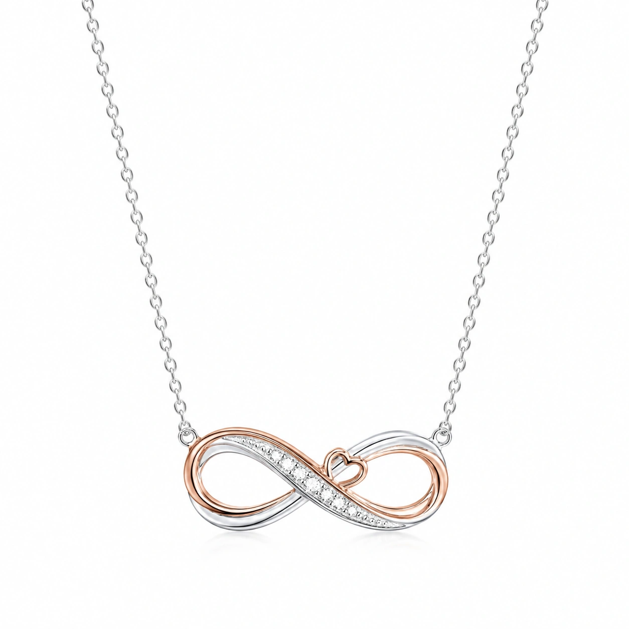 Elegante Halskette mit Unendlichkeitssymbol und Herz in Silber/Roségold-ecoformia