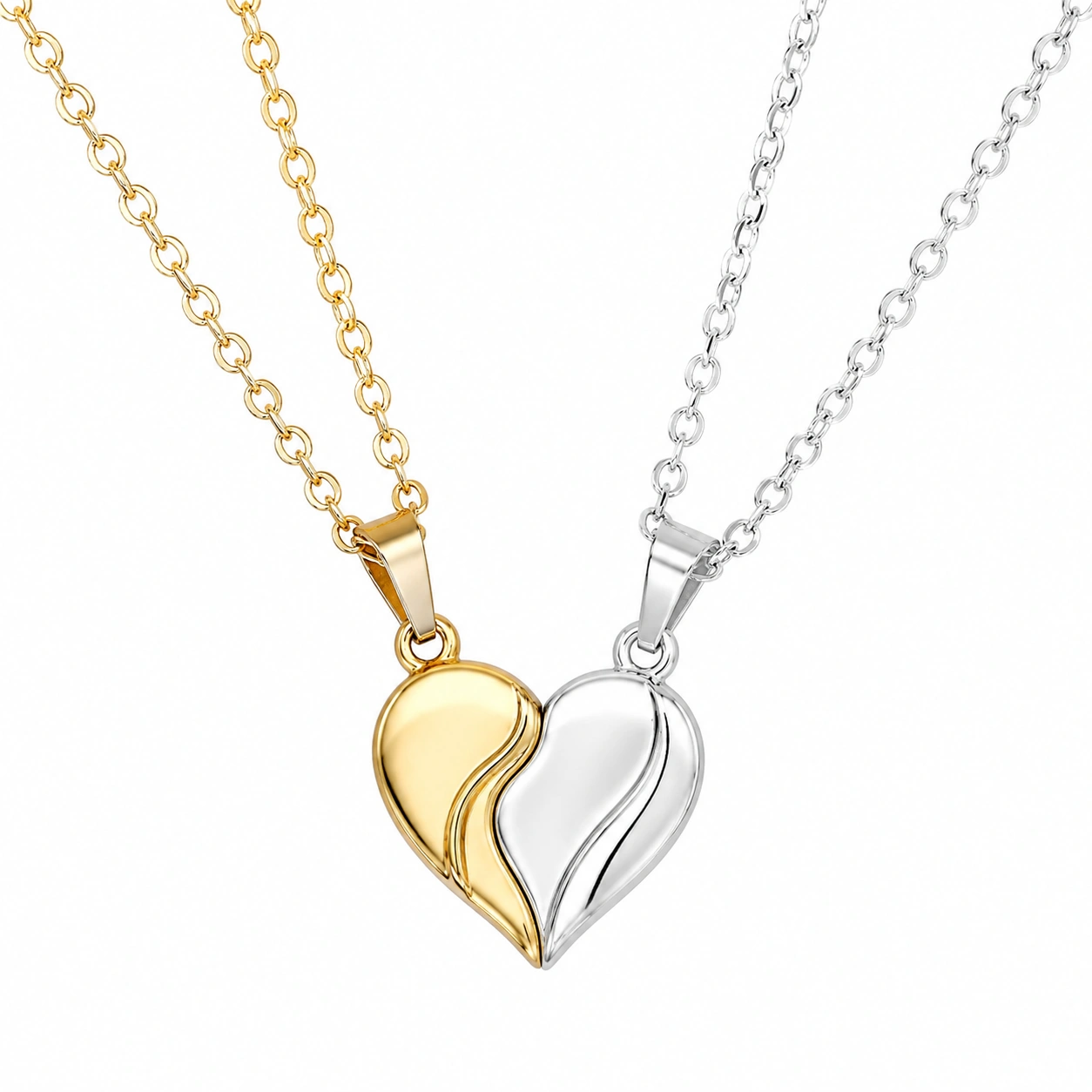 Bicolor Herz Halskette in Gold und Silber-ecoformia