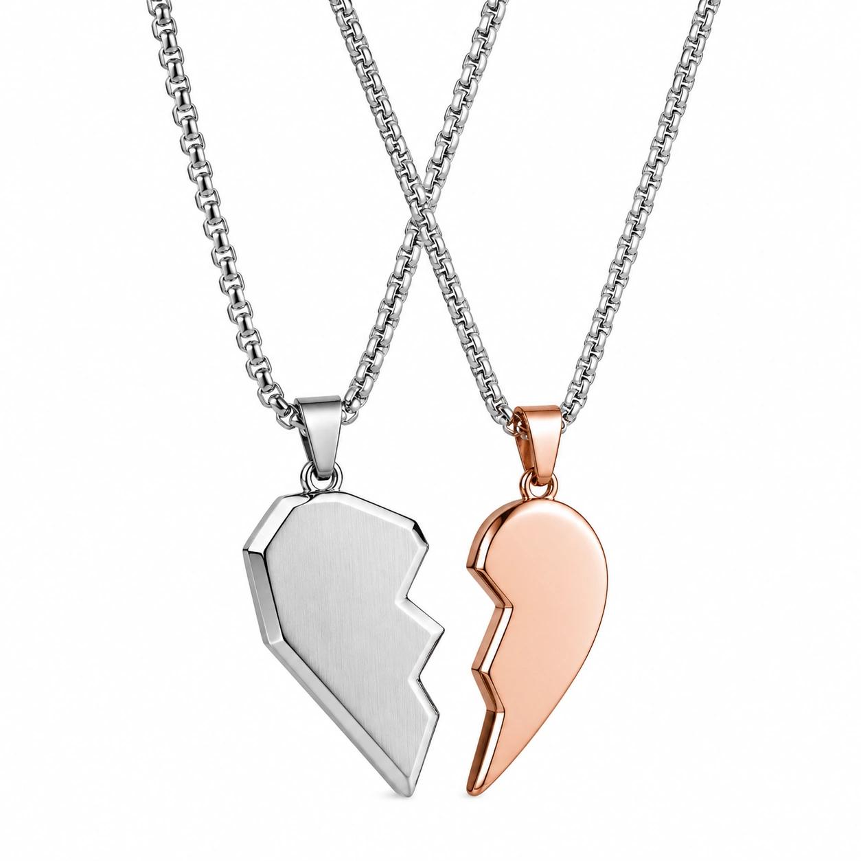 Paar-Herz-Anhänger-Set aus Edelstahl in Silber und Roségold-ecoformia