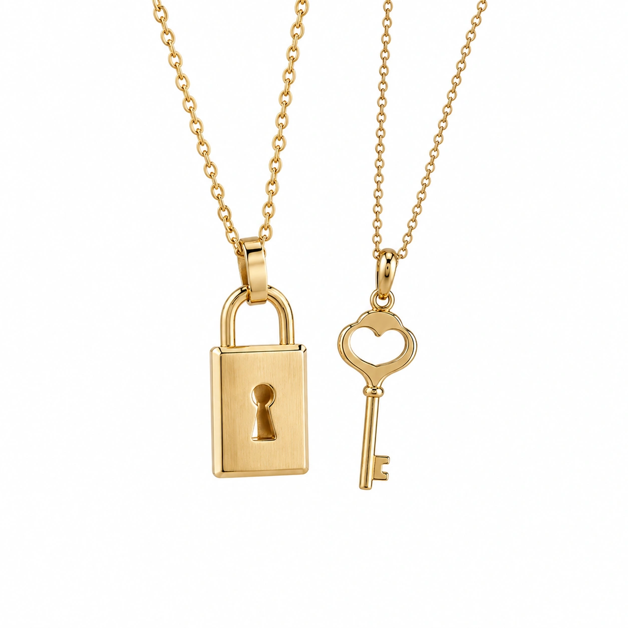 Goldene Halskette mit Herzschlüssel und Vorhängeschloss Anhänger-ecoformia