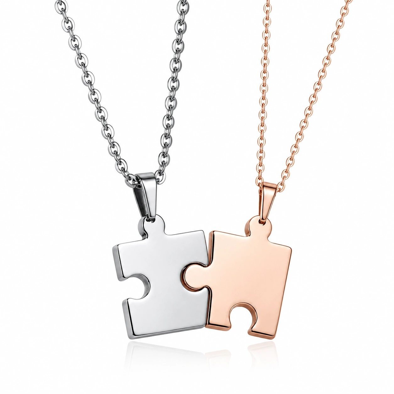 Puzzle Anhängerkette Set für Paare in Silber und Roségold-ecoformia