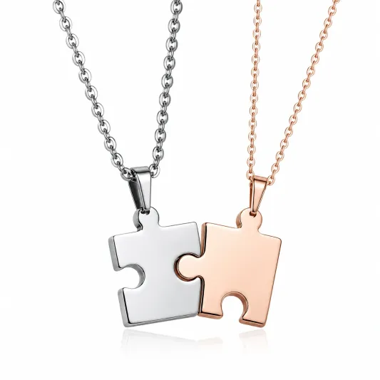 Puzzle Anhängerkette Set für Paare in Silber und Roségold-ecoformia
