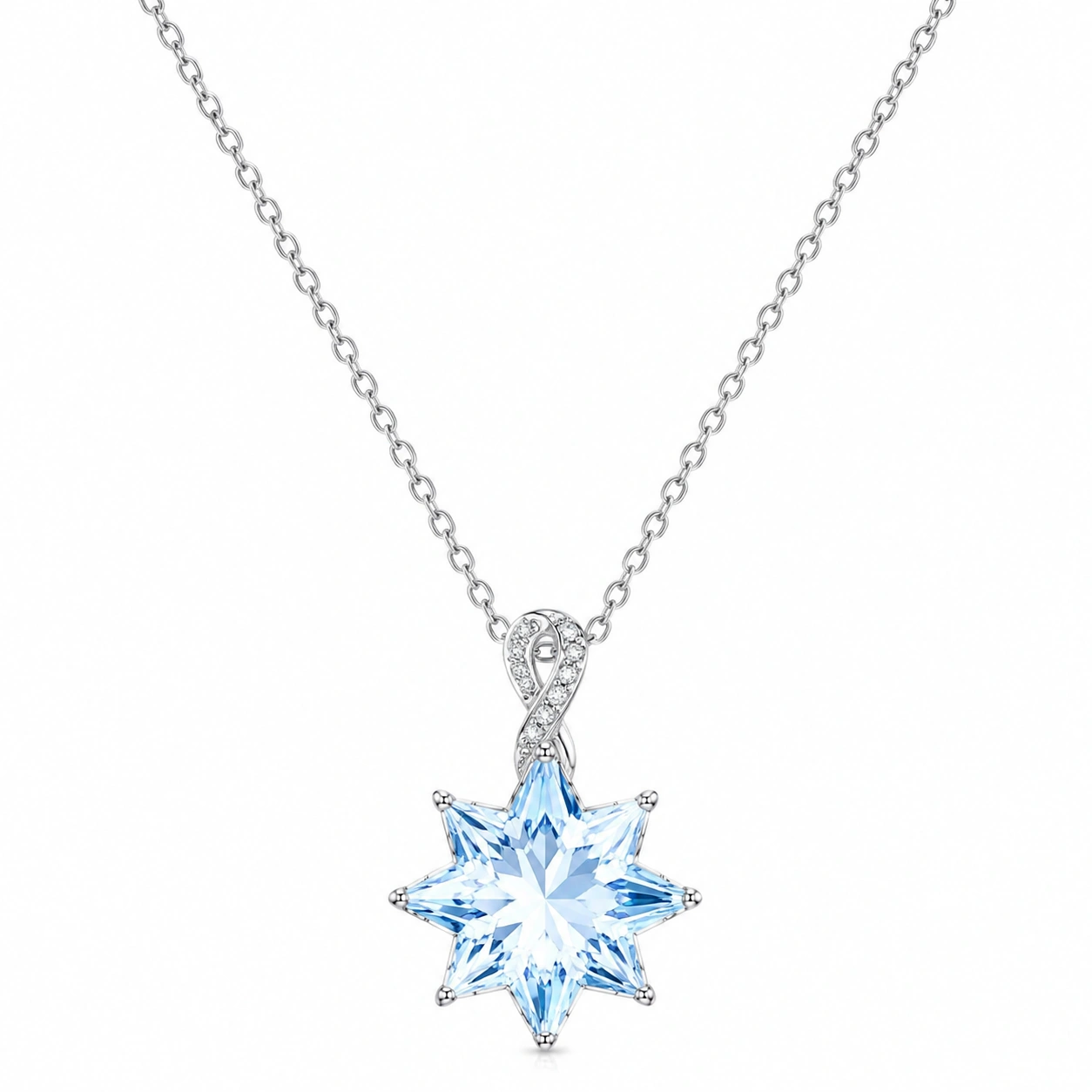 Halskette mit blauem Swarovski-Sternanhänger und silberner Kette-ecoformia