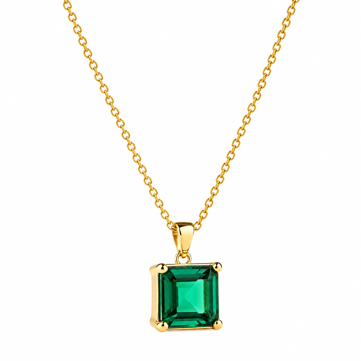 Goldene Halskette mit grünem quadratischem Anhänger 1cm, 45cm-ecoformia