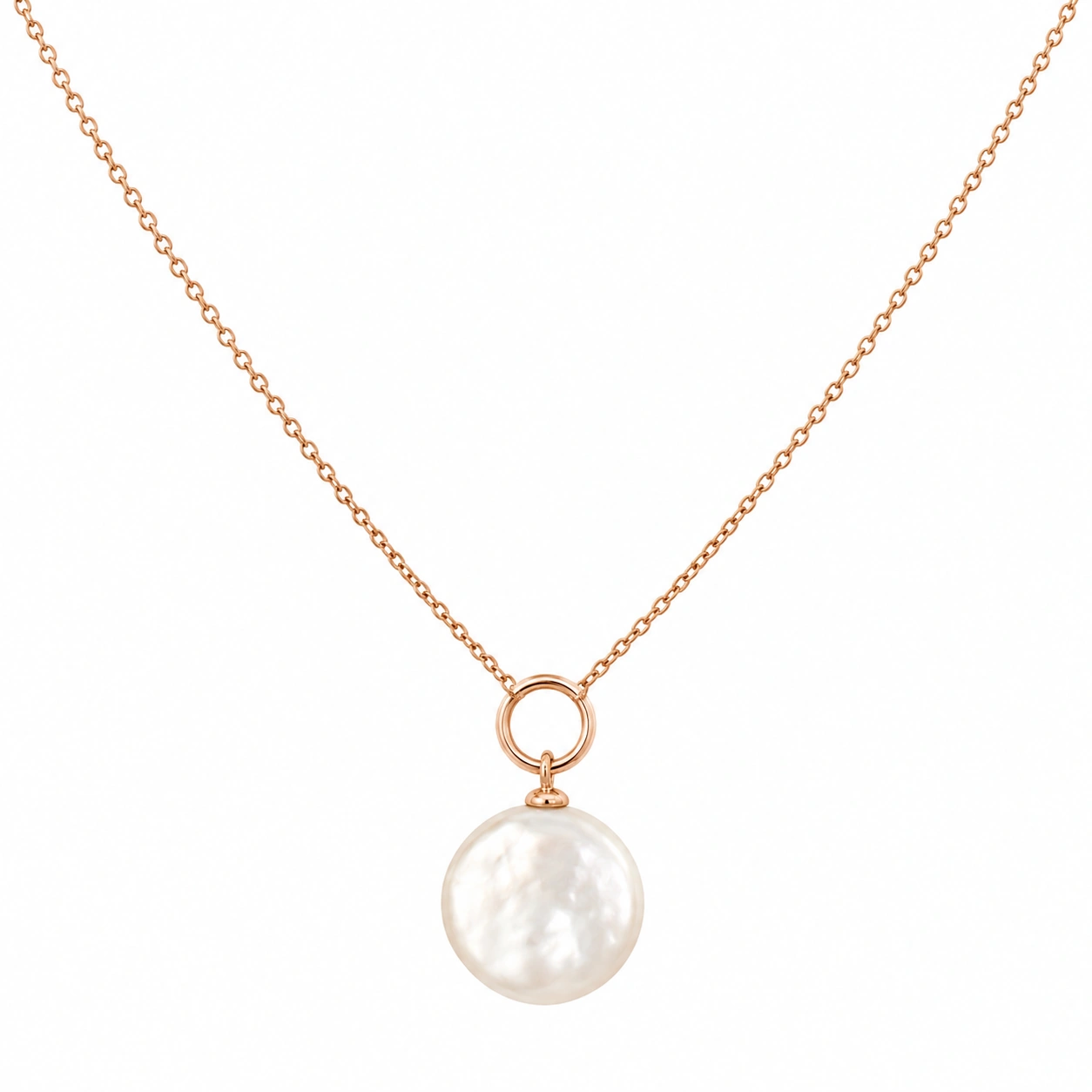 Roségold Halskette mit Perlenanhänger 45 cm Weiß-ecoformia