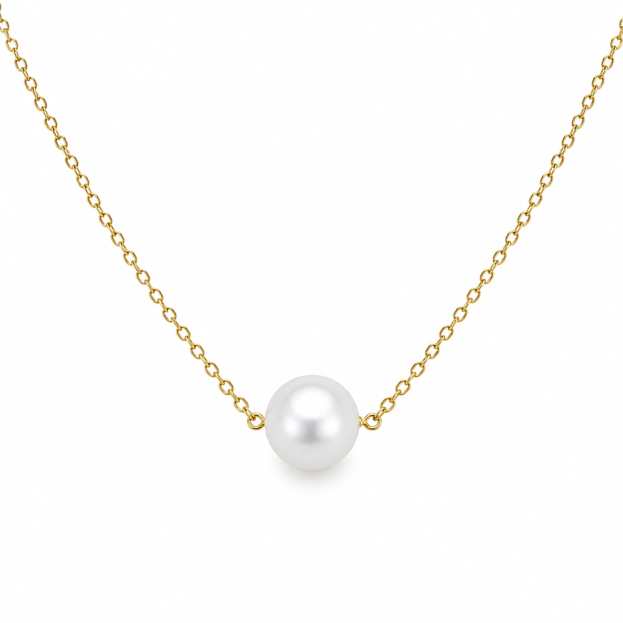 Elegante goldene Halskette mit weißem Perlenanhänger-ecoformia